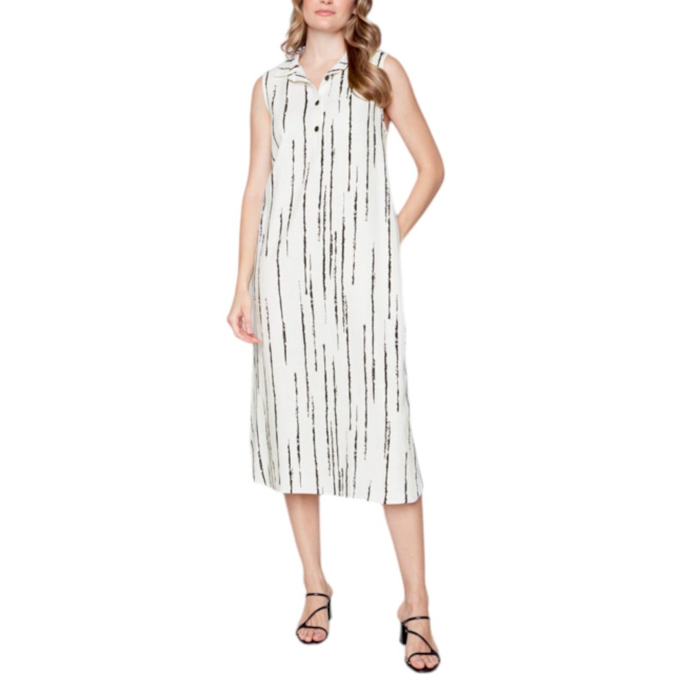 Women's Long Linen Dress Size L Sleeveless Stripes Dress NWT Compli-K